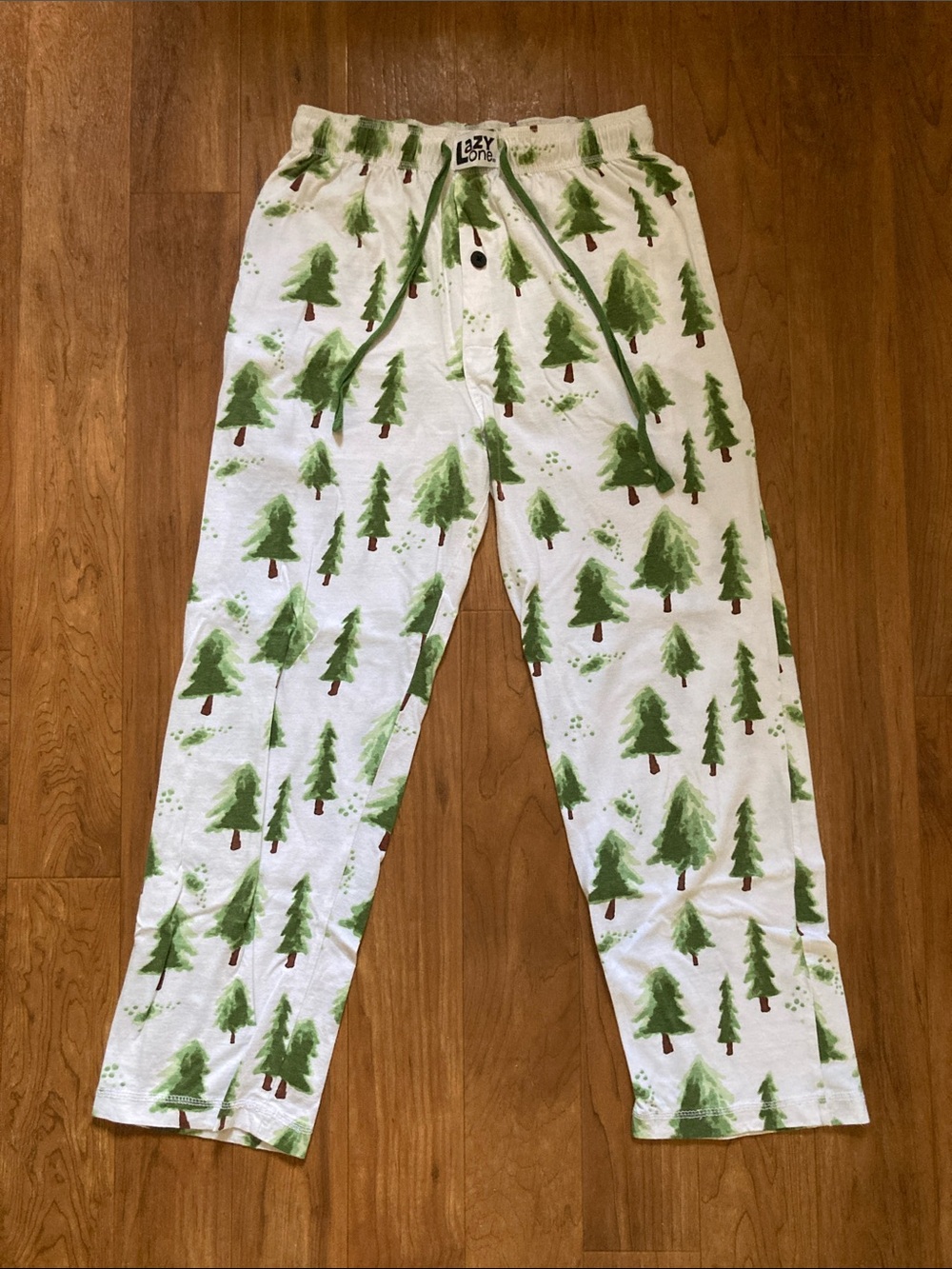 Lazy One Women’s White Pajama Pants with Green Tree Print